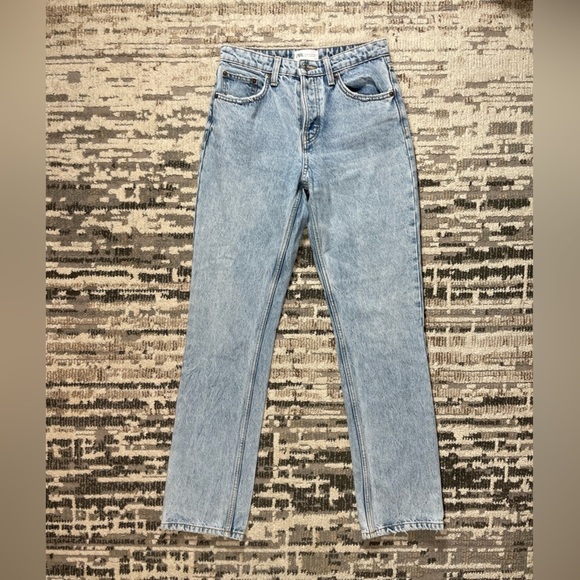 Zara Highrise Blue Button Fly Slim Straight Leg Jeans Cotton Size 4 - Picture 6 of 8